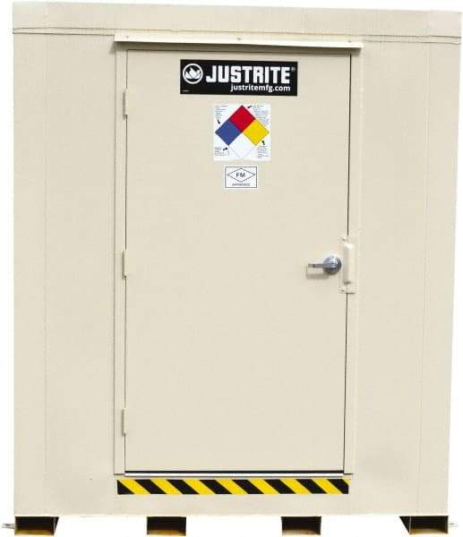 Justrite - 12 Drum, 205 Gal Sump Capacity, Locker - 7.33' Long x 10' Wide x 8' High, Galvanized Steel - Americas Tooling