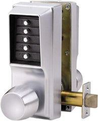 Kaba Access - 1-3/4 to 2-1/4" Door Thickness, Satin Chrome Pushbutton Knob Lockset - 2-3/4" Back Set, 1 Code, Zamak3, Nonkey Override Cylinder - Americas Tooling