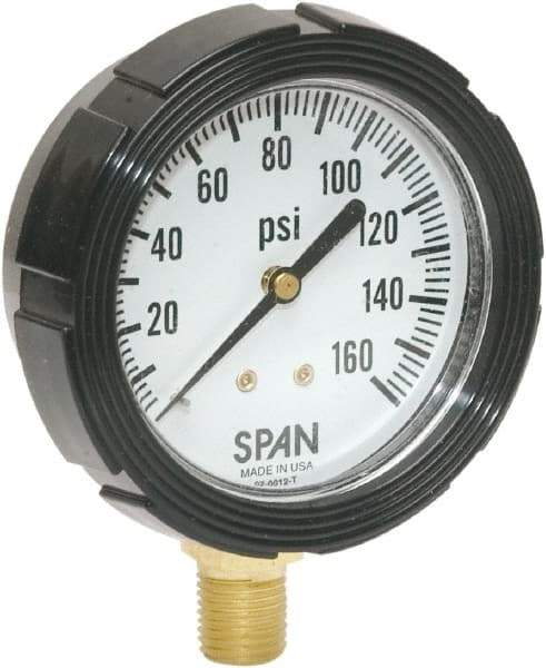 Span - 2-1/2" Dial, 1/4 Thread, 0-60 Scale Range, Pressure Gauge - Lower Connection Mount, Accurate to 1% Full-Scale of Scale - Americas Tooling