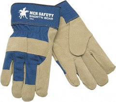 MCR Safety - Size XS Pigskin General Protection Work Gloves - For Work & Driver, Uncoated, Safety Cuff, Gray/Blue, Paired - Americas Tooling