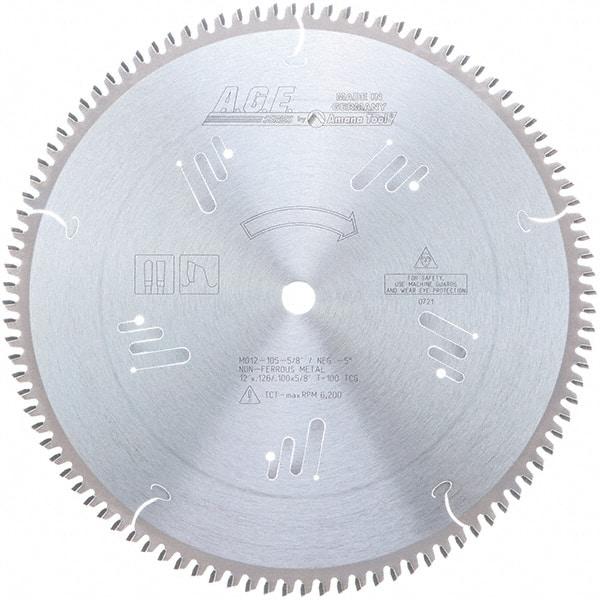 Amana Tool - 12" Diam, 5/8" Arbor Hole Diam, 100 Tooth Wet & Dry Cut Saw Blade - Carbide-Tipped, Clean Action, Standard Round Arbor - Americas Tooling