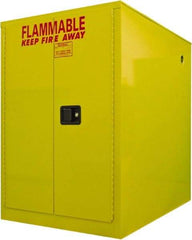 Securall Cabinets - 34" Wide x 50" Deep x 52" High, 18 Gauge Steel Horizontal Drum Cabinet with 3 Point Key Lock - Yellow, Self-Closing Door, 1 Drum - Americas Tooling