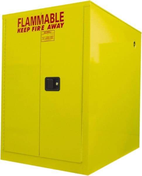 Securall Cabinets - 34" Wide x 50" Deep x 50" High, 18 Gauge Steel Horizontal Drum Cabinet with 3 Point Key Lock - Yellow, Sliding Door Door, 1 Drum - Americas Tooling