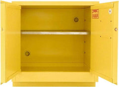 Securall Cabinets - 2 Door, 1 Shelf, Yellow Steel Under the Counter Safety Cabinet for Flammable and Combustible Liquids - 35-9/16" High x 59" Wide x 22" Deep, Manual Closing Door, 3 Point Key Lock, 44 Gal Capacity - Americas Tooling