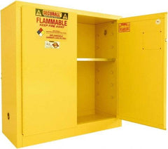 Securall Cabinets - 2 Door, 1 Shelf, Yellow Steel Standard Safety Cabinet for Flammable and Combustible Liquids - 44" High x 43" Wide x 18" Deep, Manual Closing Door, 3 Point Key Lock, 30 Gal Capacity - Americas Tooling