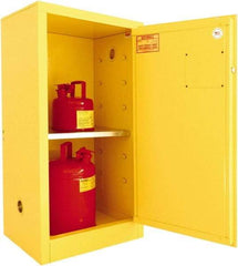 Securall Cabinets - 1 Door, 1 Shelf, Yellow Steel Standard Safety Cabinet for Flammable and Combustible Liquids - 44" High x 23-3/16" Wide x 18" Deep, Manual Closing Door, 3 Point Key Lock, 16 Gal Capacity - Americas Tooling