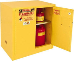 Securall Cabinets - 2 Door, 1 Shelf, Yellow Steel Standard Safety Cabinet for Flammable and Combustible Liquids - 35" High x 36" Wide x 24" Deep, Manual Closing Door, 3 Point Key Lock, 20 Gal Capacity - Americas Tooling