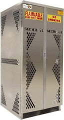 Securall Cabinets - 2 Door, Silver Aluminum Standard Safety Cabinet for Flammable and Combustible Liquids - 65" High x 60" Wide x 32" Deep, Manual Closing Door, Padlockable Hasp, Vertical Cylinder Capacity - Americas Tooling