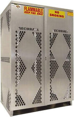 Securall Cabinets - 2 Door, 4 Shelf, Yellow Steel Standard Safety Cabinet for Flammable and Combustible Liquids - 65" High x 60" Wide x 32" Deep, Manual Closing Door, Padlockable Hasp, 20 or 33 Lb Cylinder Capacity - Americas Tooling