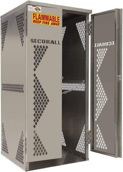 Securall Cabinets - 2 Door, Silver Aluminum Standard Safety Cabinet for Flammable and Combustible Liquids - 65" High x 30" Wide x 32" Deep, Manual Closing Door, Padlockable Hasp, Vertical Cylinder Capacity - Americas Tooling