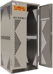 Securall Cabinets - 2 Door, Silver Steel Standard Safety Cabinet for Flammable and Combustible Liquids - 65" High x 30" Wide x 32" Deep, Manual Closing Door, Padlockable Hasp, Vertical Cylinder Capacity - Americas Tooling