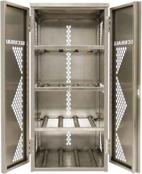 Securall Cabinets - 2 Door, 4 Shelf, Silver Aluminum Standard Safety Cabinet for Flammable and Combustible Liquids - 65" High x 30" Wide x 32" Deep, Manual Closing Door, Padlockable Hasp, 20 or 33 Lb Cylinder Capacity - Americas Tooling