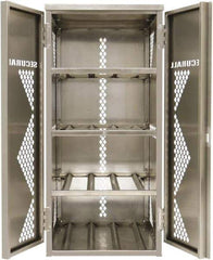 Securall Cabinets - 2 Door, 4 Shelf, Silver Aluminum Standard Safety Cabinet for Flammable and Combustible Liquids - 65" High x 30" Wide x 32" Deep, Manual Closing Door, Padlockable Hasp, 20 or 33 Lb Cylinder Capacity - Americas Tooling