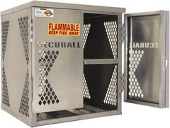 Securall Cabinets - 2 Door, 2 Shelf, Silver Aluminum Standard Safety Cabinet for Flammable and Combustible Liquids - 33" High x 30" Wide x 32" Deep, Manual Closing Door, Padlockable Hasp, 20 or 33 Lb Cylinder Capacity - Americas Tooling