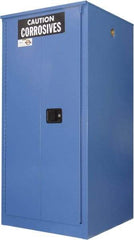 Securall Cabinets - 2 Door, 2 Shelf, Blue Steel Standard Safety Cabinet for Corrosive Chemicals - 65" High x 31" Wide x 31" Deep, Manual Closing Door, 3 Point Key Lock, 60 Gal Capacity - Americas Tooling