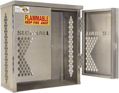 Securall Cabinets - 1 Door, 1 Shelf, Silver Aluminum Standard Safety Cabinet for Flammable and Combustible Liquids - 33" High x 31" Wide x 16" Deep, Manual Closing Door, Padlockable Hasp, 20 or 33 Lb Cylinder Capacity - Americas Tooling