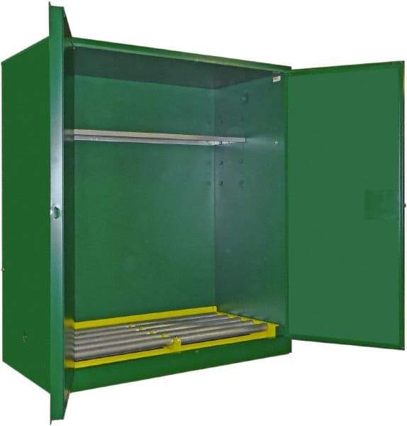 Securall Cabinets - 2 Door, 1 Shelf, Green Steel Standard Safety Cabinet for Flammable and Combustible Liquids - 67" High x 56" Wide x 31" Deep, Self Closing Door, 3 Point Key Lock, 120 Gal Capacity - Americas Tooling