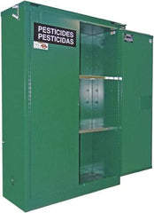 Securall Cabinets - 2 Door, 2 Shelf, Green Steel Standard Safety Cabinet for Flammable and Combustible Liquids - 65" High x 43" Wide x 18" Deep, Manual Closing Door, 3 Point Key Lock, 45 Gal Capacity - Americas Tooling