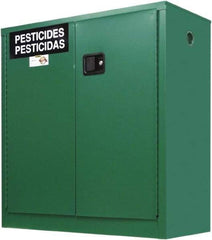 Securall Cabinets - 2 Door, 1 Shelf, Green Steel Standard Safety Cabinet for Flammable and Combustible Liquids - 44" High x 43" Wide x 18" Deep, Manual Closing Door, 3 Point Key Lock, 30 Gal Capacity - Americas Tooling