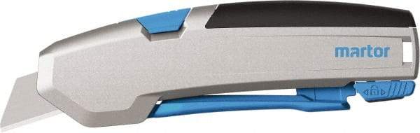 Martor USA - Springback Retractable Utility Knife - 1" Carbon Steel Blade, Silver & Blue Aluminum Handle, 1 Blade Included - Americas Tooling