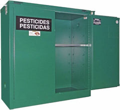 Securall Cabinets - 2 Door, 1 Shelf, Green Steel Standard Safety Cabinet for Flammable and Combustible Liquids - 46" High x 43" Wide x 18" Deep, Self Closing Door, 3 Point Key Lock, 30 Gal Capacity - Americas Tooling