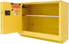 Securall Cabinets - 2 Door, 1 Shelf, Yellow Steel Under the Counter Safety Cabinet for Flammable and Combustible Liquids - 35-5/8" High x 47" Wide x 22" Deep, Sliding Door, 3 Point Key Lock, 36 Gal Capacity - Americas Tooling