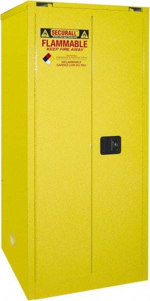 Securall Cabinets - 2 Door, 2 Shelf, Yellow Steel Standard Safety Cabinet for Flammable and Combustible Liquids - 67" High x 31" Wide x 31" Deep, Self Closing Door, 3 Point Key Lock, 60 Gal Capacity - Americas Tooling