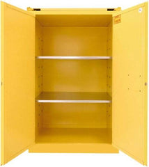 Securall Cabinets - 2 Door, 2 Shelf, Yellow Steel Standard Safety Cabinet for Flammable and Combustible Liquids - 67" High x 43" Wide x 31" Deep, Self Closing Door, 3 Point Key Lock, 90 Gal Capacity - Americas Tooling