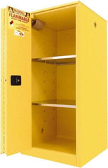 Securall Cabinets - 2 Door, 2 Shelf, Yellow Steel Standard Safety Cabinet for Flammable and Combustible Liquids - 65" High x 31" Wide x 31" Deep, Sliding Door, 3 Point Key Lock, 60 Gal Capacity - Americas Tooling