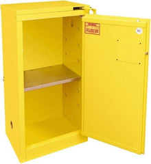 Securall Cabinets - 1 Door, 1 Shelf, Yellow Steel Standard Safety Cabinet for Flammable and Combustible Liquids - 46" High x 23-3/16" Wide x 18" Deep, Self Closing Door, 3 Point Key Lock, 16 Gal Capacity - Americas Tooling