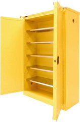 Securall Cabinets - 2 Door, 5 Shelf, Yellow Steel Standard Safety Cabinet for Flammable and Combustible Liquids - 67" High x 43" Wide x 18" Deep, Sliding Door, 3 Point Key Lock, 60 Gal Capacity - Americas Tooling