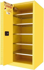 Securall Cabinets - 2 Door, 5 Shelf, Yellow Steel Standard Safety Cabinet for Flammable and Combustible Liquids - 65" High x 31" Wide x 31" Deep, Sliding Door, 3 Point Key Lock, 120 Gal Capacity - Americas Tooling