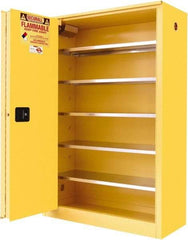 Securall Cabinets - 2 Door, 5 Shelf, Yellow Steel Standard Safety Cabinet for Flammable and Combustible Liquids - 65" High x 43" Wide x 18" Deep, Sliding Door, 3 Point Key Lock, 60 Gal Capacity - Americas Tooling