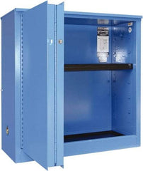 Securall Cabinets - 2 Door, 1 Shelf, Blue Steel Standard Safety Cabinet for Corrosive Chemicals - 44" High x 43" Wide x 18" Deep, Sliding Door, 3 Point Key Lock, 30 Gal Capacity - Americas Tooling