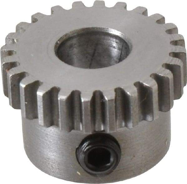 Boston Gear - 32 Pitch, 3/4" Pitch Diam, 24 Tooth Spur Gear - 0.188" Face Width, 5/16" Bore Diam, 0.64" Hub Diam, 14.5° Pressure Angle, Steel - Americas Tooling