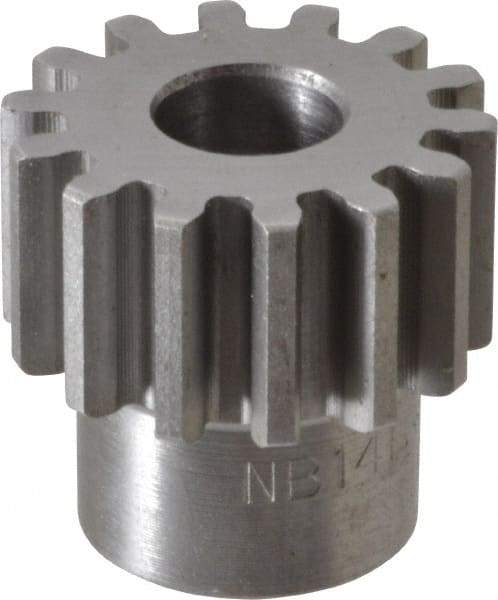 Boston Gear - 16 Pitch, 7/8" Pitch Diam, 14 Tooth Spur Gear - 1/2" Face Width, 3/8" Bore Diam, 0.69" Hub Diam, 14.5° Pressure Angle, Steel - Americas Tooling