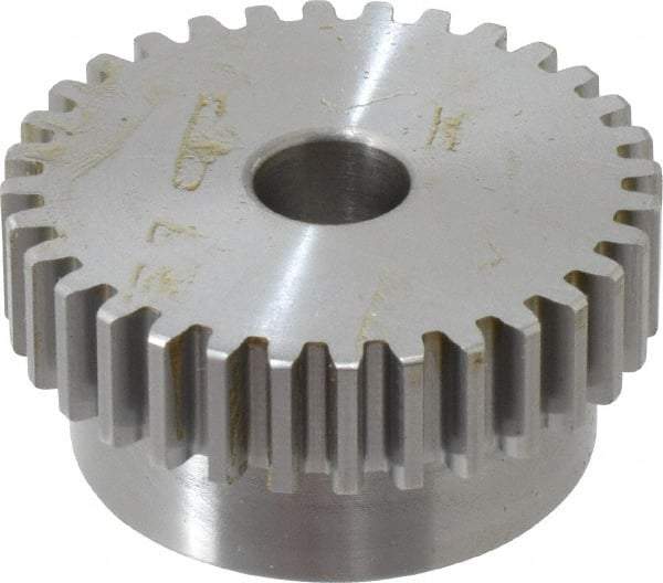 Boston Gear - 16 Pitch, 2" Pitch Diam, 32 Tooth Spur Gear - 0.313" Face Width, 1/2" Bore Diam, 1.7" Hub Diam, 14.5° Pressure Angle, Steel - Americas Tooling