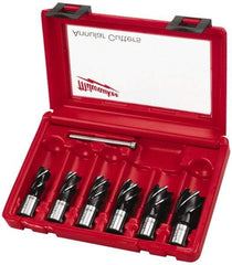 Milwaukee Tool - 6 Piece, 9/16 to 1-1/16" Cutter Diam, 1" Cutting Depth, Steel Annular Cutter Set - Bright Finish, 3/4" Shank Diam, 9/16, 5/8, 11/16, 13/16, 15/16, 1-1/16" Cutter Diams, 2 Flats on Shank - Americas Tooling