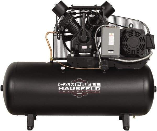 Campbell Hausfeld - 15 hp, 120 Gal Stationary Electric Horizontal Screw Air Compressor - Three Phase, 175 Max psi, 50 CFM, 208-230/460 Volt - Americas Tooling