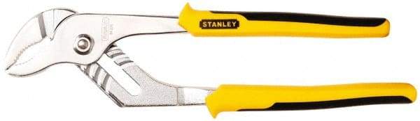 Stanley - 10-1/2" OAL, 1-1/4" Jaw Length, 7 Position Groove Joint Tongue & Groove Pliers - Serrated Curved Jaws, Curved Head, Dual Dipped Handles - Americas Tooling