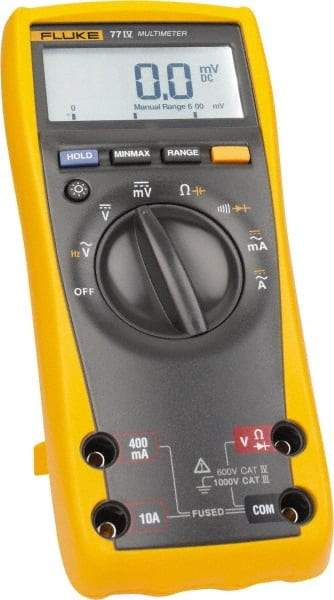 Fluke - 77-4, CAT IV, CAT III, 1,000 VAC/VDC, Digital Auto Ranging Average Responding Manual Ranging Multimeter - 50 mOhm, Measures Voltage, Capacitance, Current, Frequency, Resistance - Americas Tooling