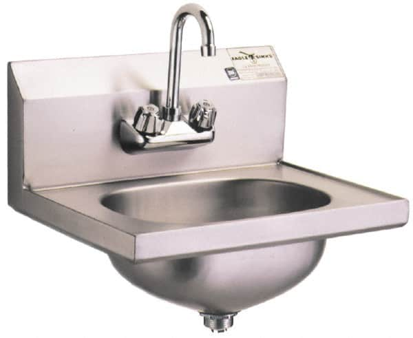 Eagle MHC - 13-1/2" Long x 9-3/4" Wide Inside, 1 Compartment, Grade 304 Stainless Steel Stainless Steel Hand Sink-Wall Mount - 20 Gauge, 18-7/8" Long x 14-3/4" Wide Outside, 6-3/4" Deep - Americas Tooling