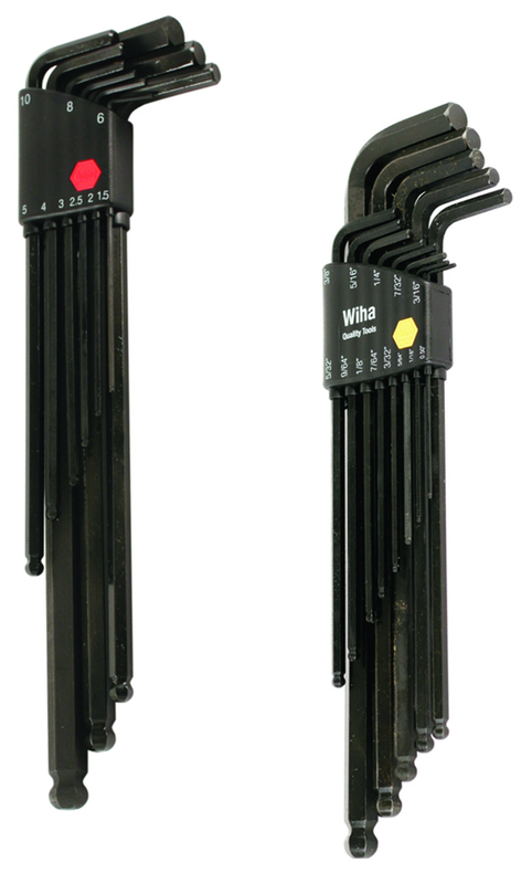 22 Piece - .050 - 3/8" & Metric 1.5 - 10.0mm - Black Finish - Ball End Hex L-Key Long Arm Inch Set - Americas Tooling