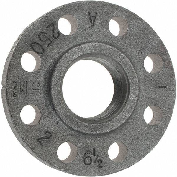 Made in USA - 2" Pipe, 6-1/2" OD, 1-1/4" Hub Length, Iron Threaded Pipe Flange - 3-5/16" Across Bolt Hole Centers, 3/4" Bolt Hole, 175 psi, Class 250 - Americas Tooling
