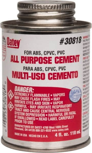 Oatey - 4 oz All-Purpose Medium Bodied Cement - Clear, Use with ABS, PVC & CPVC up to 6" Diam - Americas Tooling