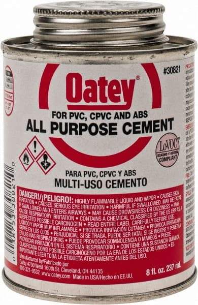 Oatey - 8 oz All-Purpose Medium Bodied Cement - Clear, Use with ABS, PVC & CPVC up to 6" Diam - Americas Tooling