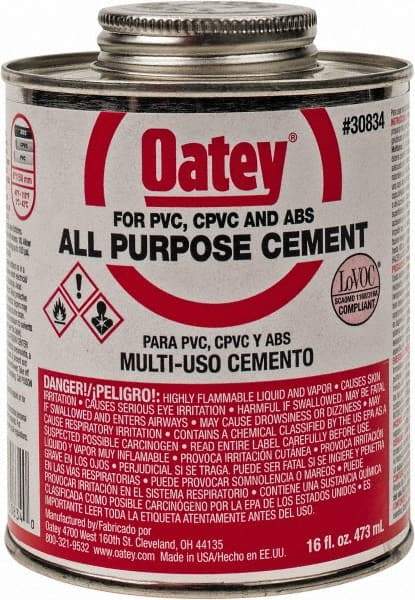 Oatey - 16 oz All-Purpose Medium Bodied Cement - Clear, Use with ABS, PVC & CPVC up to 6" Diam - Americas Tooling