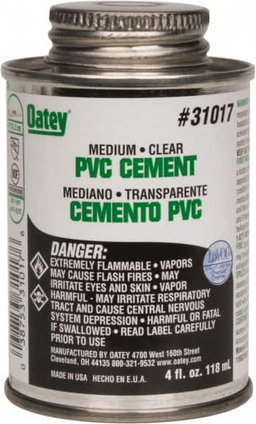 Oatey - 4 oz Medium Bodied Cement - Clear, Use with PVC up to 6" Diam - Americas Tooling