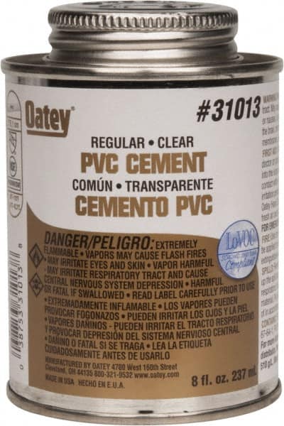 Oatey - 8 oz Regular Bodied Cement - Clear, Use with Schedule 40 PVC up to 4" Diam & Schedule 80 PVC up to 2" Diam - Americas Tooling