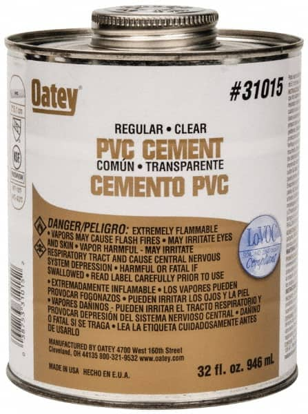 Oatey - 32 oz Regular Bodied Cement - Clear, Use with Schedule 40 PVC up to 4" Diam & Schedule 80 PVC up to 2" Diam - Americas Tooling